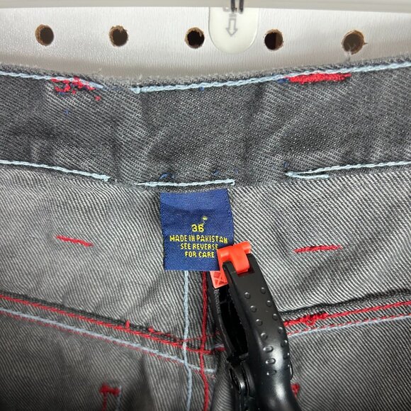 Girbaud Double Knee 90s Hip Hop Black Jeans 36x34 Red Stitched Coffin Y2K Baggy - Picture 8 of 9